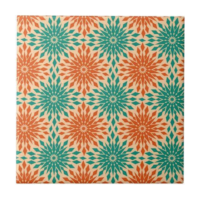 Funky Starburt aquamariner u. orange Entwurf Fliese (Vorderseite)