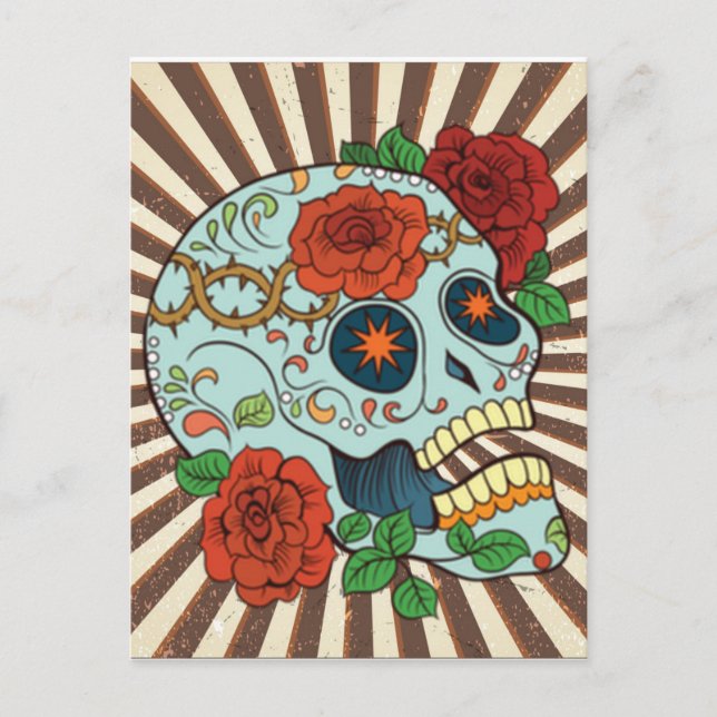 Funky Sugar Skulls Dia de los Muertos Postkarte (Vorderseite)