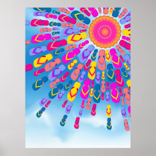 Funky Summer Sun Flip Flops Rays Poster