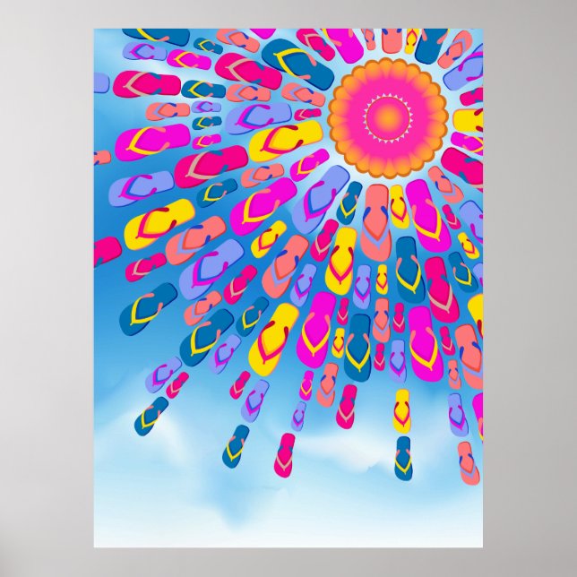 Funky Summer Sun Flip Flops Rays Poster (Vorne)