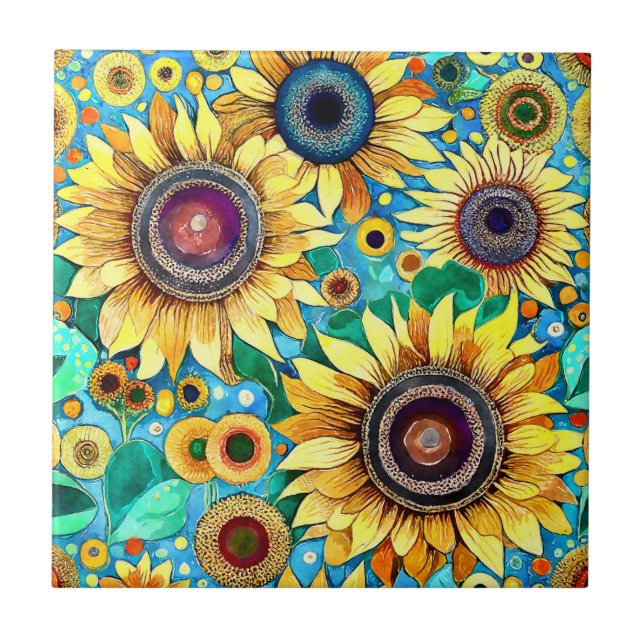Funky Sunflowers Tile Fliese (Vorderseite)