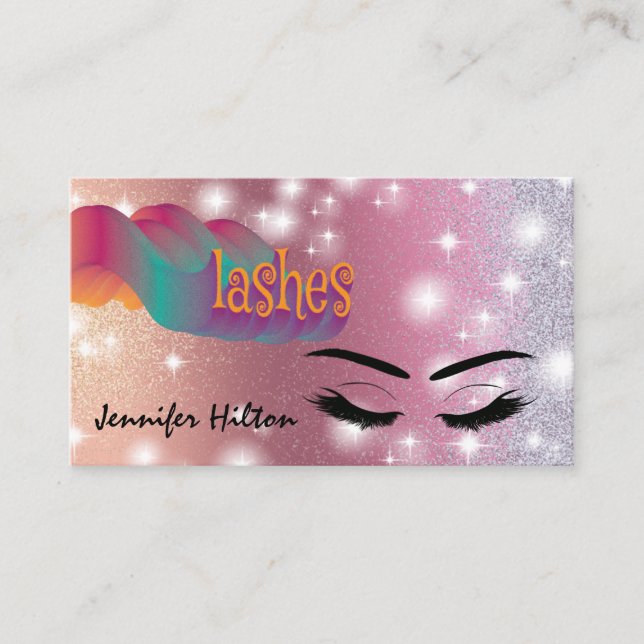 Funky trendy Retro farbenfrohe Lashes Logo Visitenkarte (Vorderseite)