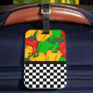 Funky Tri farbige Paprikaschoten und Checkerboard Gepäckanhänger