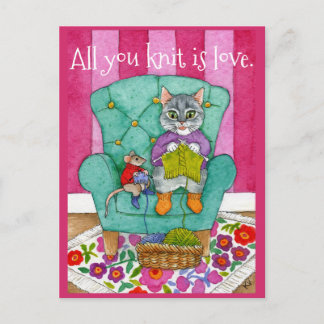 Funky tricot chat et carte postale de souris