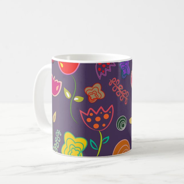 Funky Tulip Pattern Purple Kaffeetasse (Vorderseite Links)