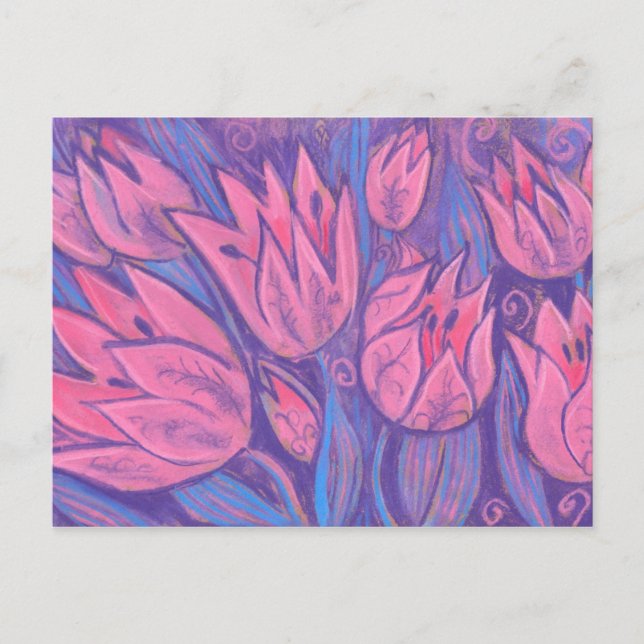 Funky Tulips Spring Flowers Blumenpastellfarben Postkarte (Vorderseite)
