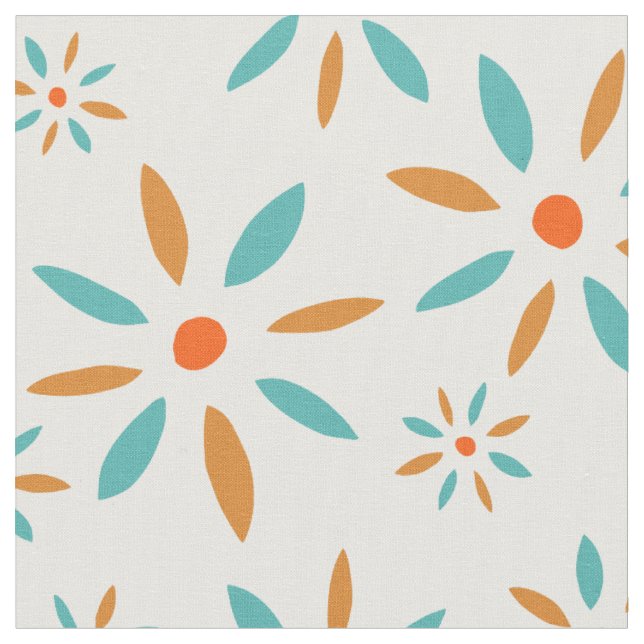 Funky-Türkis- und Orange-Retro-Blume Stoff (Nahaufnahme)