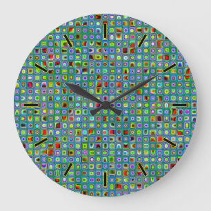Funky Turquoise Textured Mosaic Tiles Pattern Große Wanduhr