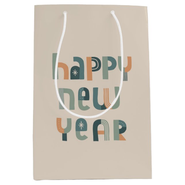 Funky Typografy Happy New Year Design Mittlere Geschenktüte (Vorderseite)