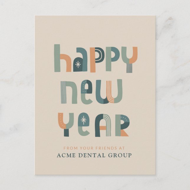 Funky Typografy Happy New Year Postcard Postkarte (Vorderseite)