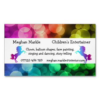 Funky Unicornregenbogen scherzt Partyentertainer Magnetische Visitenkarte