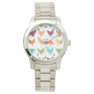 Funky Vielfarbiges Hühnermuster Armbanduhr