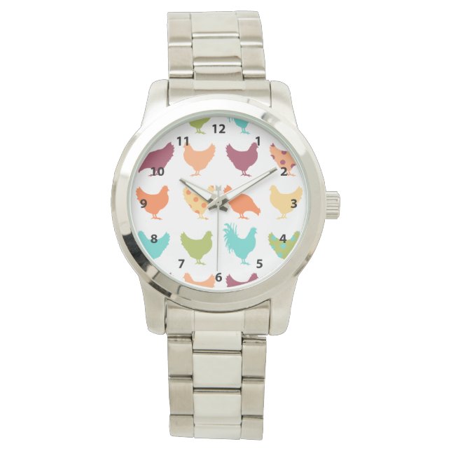 Funky Vielfarbiges Hühnermuster Armbanduhr (Vorderseite)