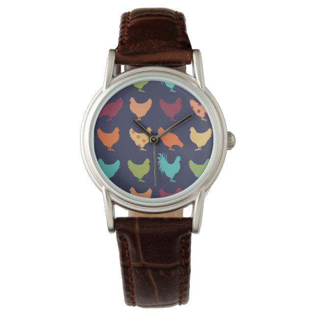 Funky Vielfarbiges Hühnermuster Armbanduhr (Vorderseite)