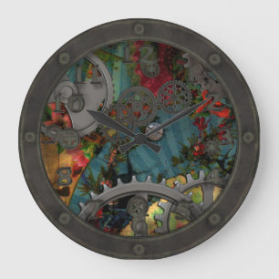 Funky viktorianisches Zinn Steampunk mit Gesicht Große Wanduhr