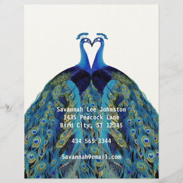 Funky Vintag Peacocks Kissing Letterhead Briefkopf (Vorderseite)