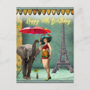 Funky Vintag Woman 50. Geburtstag Postkarte
