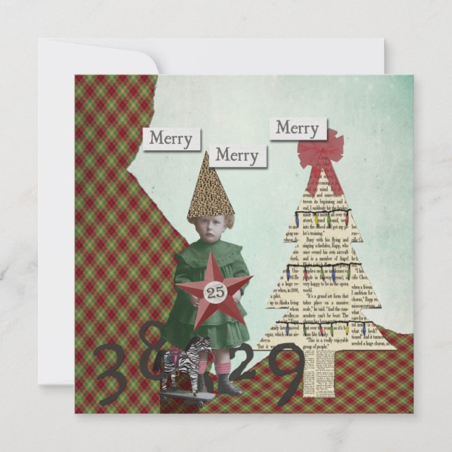 Funky Vintage Christmas Collage Weihnachtskarte Feiertagskarte (Vorderseite)