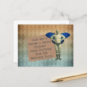 Funky Vintage Fairy Senior Birthday Carte postale