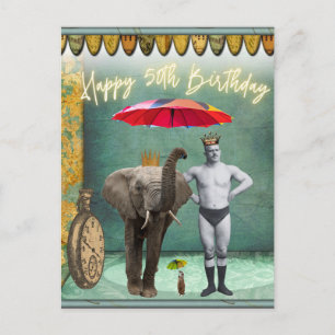 Funky Vintage Kraftprotz 50th Geburtstag Postkarte