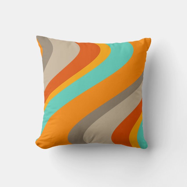Funky Wellen-Retro Kissen - orange und aquamarin (Vorderseite)