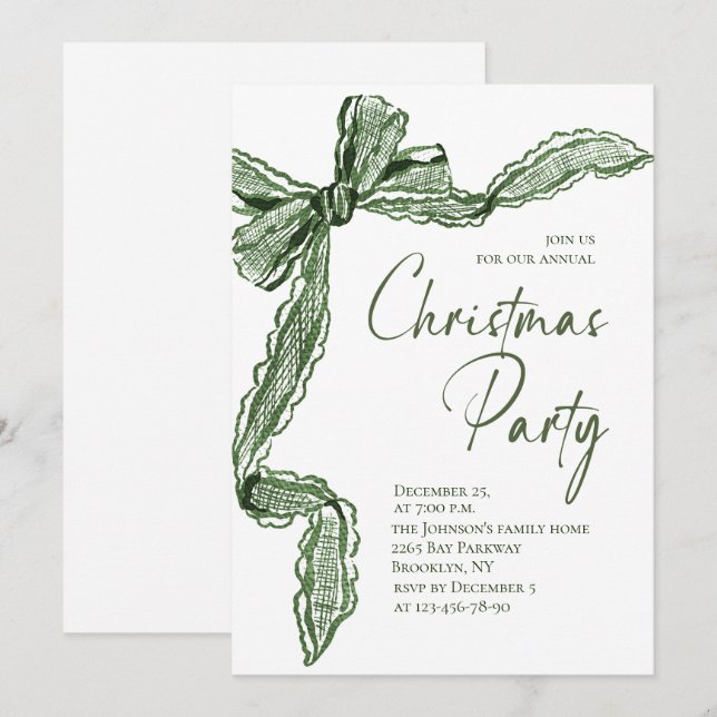 Funky Whimsical Christmas Green Bow Holiday Party Einladung (Vorne/Hinten)