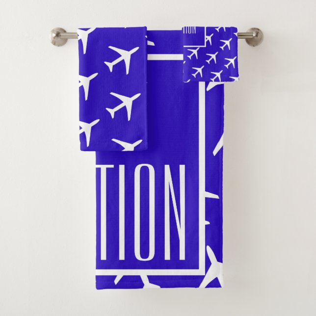 Funky White Flugzeug Blue Pilot Aviation Badhandtuch Set (Insitu)