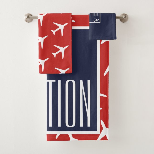 Funky White Flugzeug Red Blue Pilot Aviation Badhandtuch Set (Insitu)