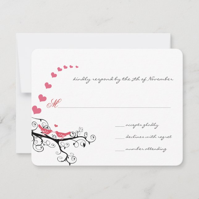 Funky Wirbel Pink Love Bird Tree Wedding RSVP (Vorderseite)
