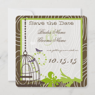 Funky Wood Grain Bird Cage Wedding rettet das Datu Einladung