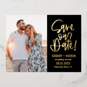 Funky Writing Foil Save the Date Postcard Folie Einladungspostkarte