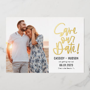 Funky Writing REAL FOIL Save the Date Card Folieneinladung