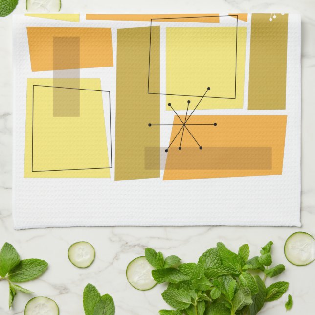 Funky Yellow and Orange Squares Mitte des 20. Jahr Geschirrtuch (Gefaltet)