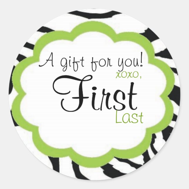 Funky Zebra Persaonalized Geschenksticker Runder Aufkleber (Vorderseite)