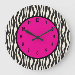 Funky Zebra Pink Round (Large Wall Clock) Große Wanduhr