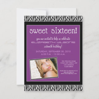 Funky Zebra Sweet 16 Birthday Party Invite (lilac) Einladung