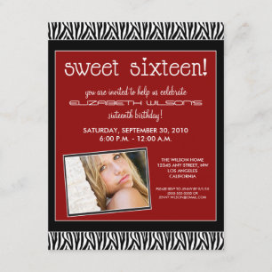 Funky Zebra Sweet 16 Birthday Party Invite (rot) Einladung