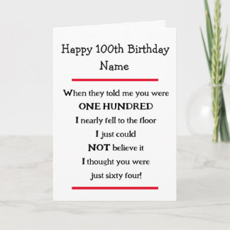 Funny 100. Geburtstag Cheeky Verse Geburtstagskart Karte