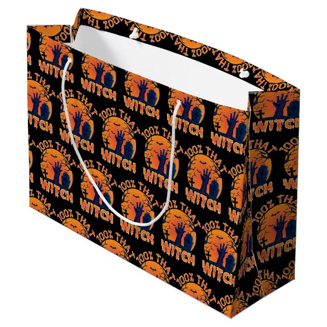 Funny 100% jener Hexe Halloween Große Geschenktüte (Rückseite Schrägansicht)