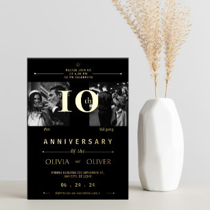 Funny 10. Wedding Jubiläum damals und jetzt Gold Folieneinladung