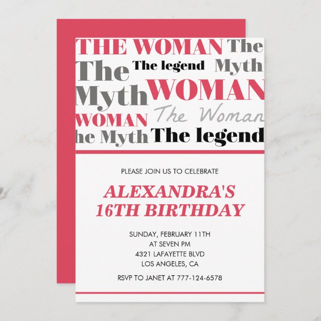 Funny 16e anniversaire invitations son Myth Legend (Devant / Derrière)