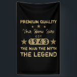 Funny 1943 Birthday Man Myth Legend Banner<br><div class="desc">Ein lustiges Geburtstagsdesign,  das dem Mann den Mythos der Legende sagt! Geburtstagsgeschenke für Männer,  die ihr Alter in einem einstündigen Jahr feiern. Schwarz und Gold mit einem coolen Not leidenden Schriftart,  der Ihnen lasse,  Ihren Namen mit der Option personalisieren!</div>