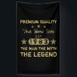 Funny 1983 Birthday Man Myth Legend Banner<br><div class="desc">Ein lustiges Geburtstagsdesign,  das dem Mann den Mythos der Legende sagt! Geburtstagsgeschenke für Männer,  die ihr Alter in einem einstündigen Jahr feiern. Schwarz und Gold mit einem coolen Not leidenden Schriftart,  der Ihnen lasse,  Ihren Namen mit der Option personalisieren!</div>