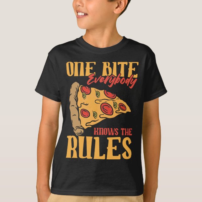 Funny 1 Bites Pizza Jeder kennt die Regeln für Ess T-Shirt (Vorderseite)
