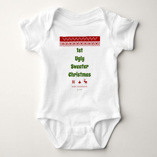 Funny 1 Ugly Sweater Christmas Red Nordic Baby Baby Strampler (Vorderseite)