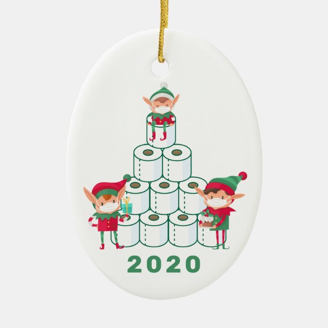 Funny 2020 Weihnachtself | Toilettenpapier Keramik Ornament (Vorne)