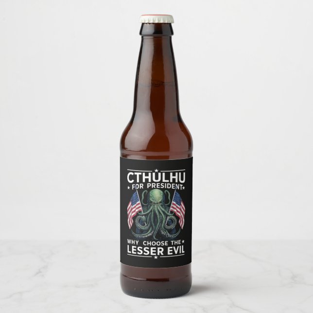 Funny 2024 Wahlen Cthulhu für den Präsidenten Bierflaschenetikett (Vorderseite)