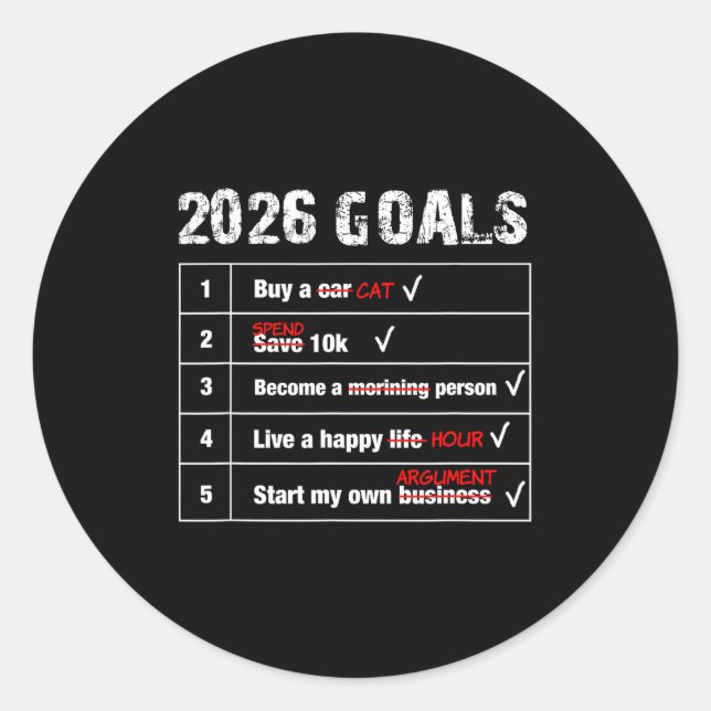 Funny 2026 Goals Hilarious New Year Sarcastic  Runder Aufkleber (Vorderseite)