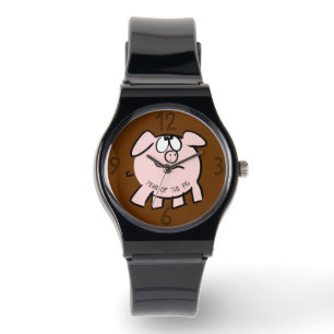 Funny 2 Cartoon Illustration Schweinejahr Geburtst Armbanduhr