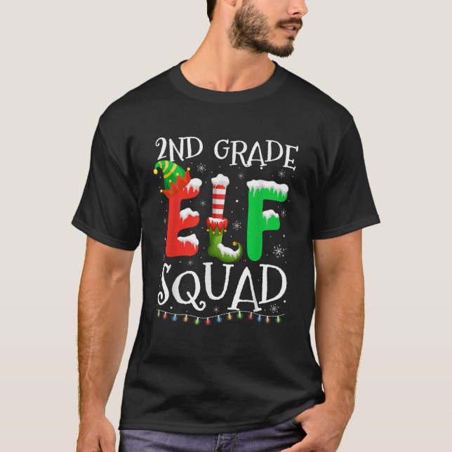 Funny 2nd Grade Elf Squad Teacher Student Christma T-Shirt (Vorderseite)
